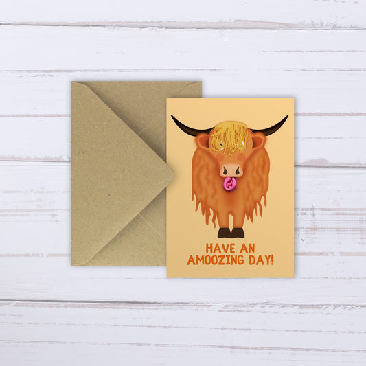 Highland Coo Balloon Card